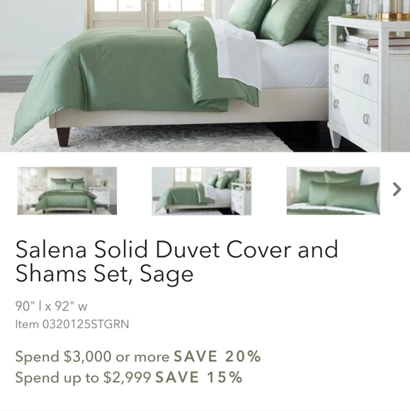 Ethan Allen Queen Duvet And Shams Set Salena Duvet Cover Set F/Q Size Sage Green - Picture 6 of 7